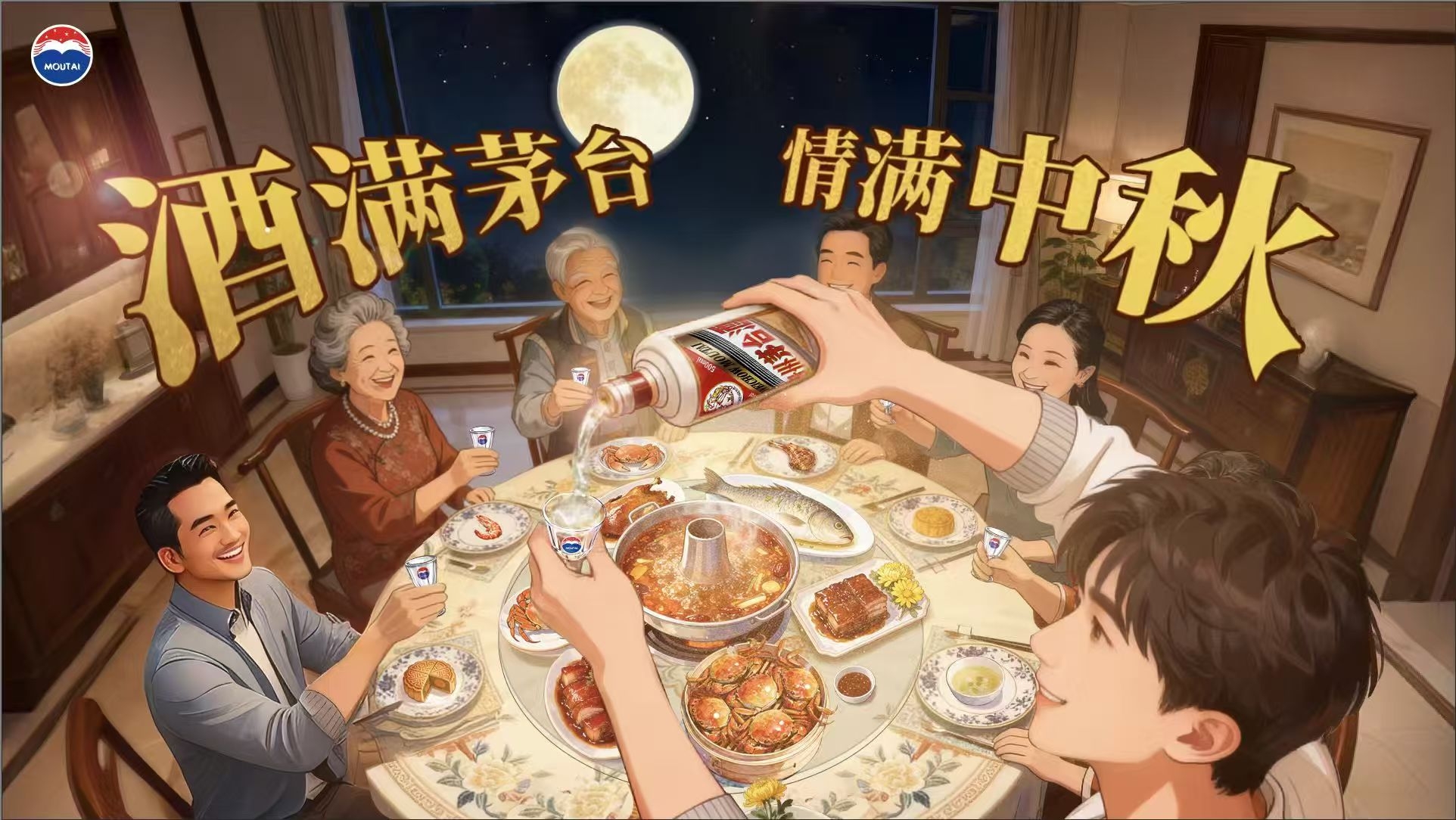 酒满茅台 情满中秋 贵州茅台恭祝全国人民中秋快乐！